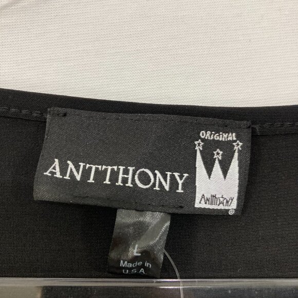 New Antthony Large Black Ruffle Textured Stretch Knit Long Sleeve Top Evening - Picture 2 of 10